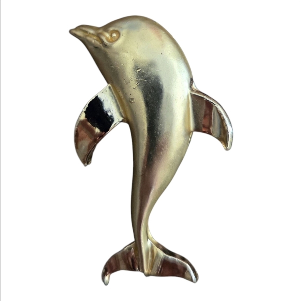 Vintage Gerry’s Dolphin Brooch Pin Gold Tone Signed 1980s Jewelry